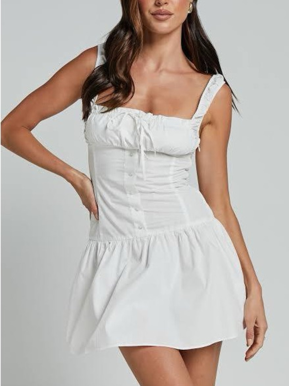 White Tie-Front Bustier Chemise Mini Dress